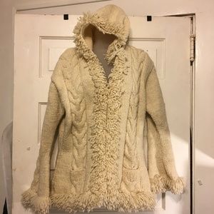 Otavalo Cream Hooded Zip Chunky Cardigan Vintage